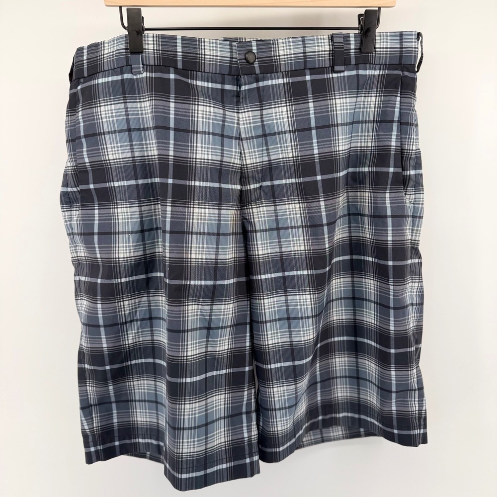 Nike Golf Dri-FIT Plaid Shorts Athletic Performance Grey Black 36 Mens Preppy - Picture 2 of 9
